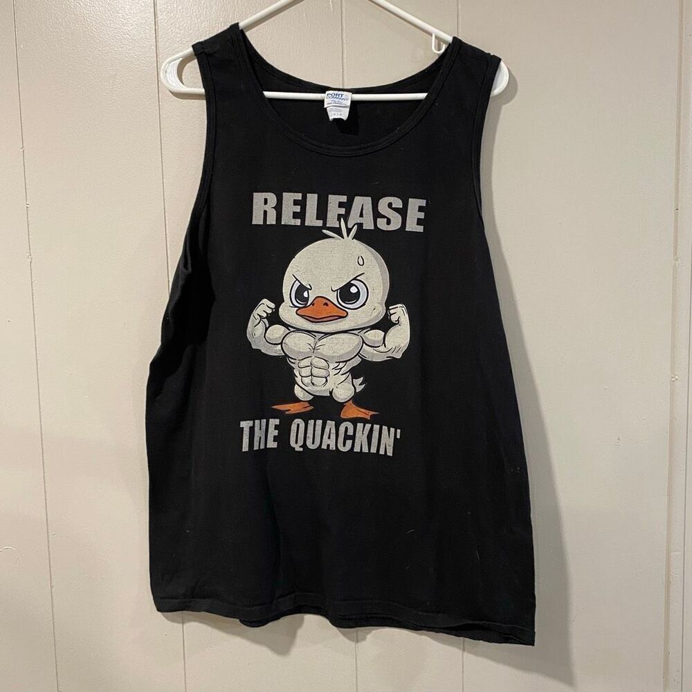 Port & Company Graphic Tank Top “Release the Quackin’” Duck Muscle Tee Size Larg
